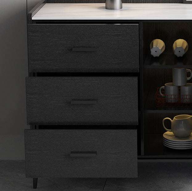 Server delle porte in vetro in stile credenza in pietra con armadi e cassetti