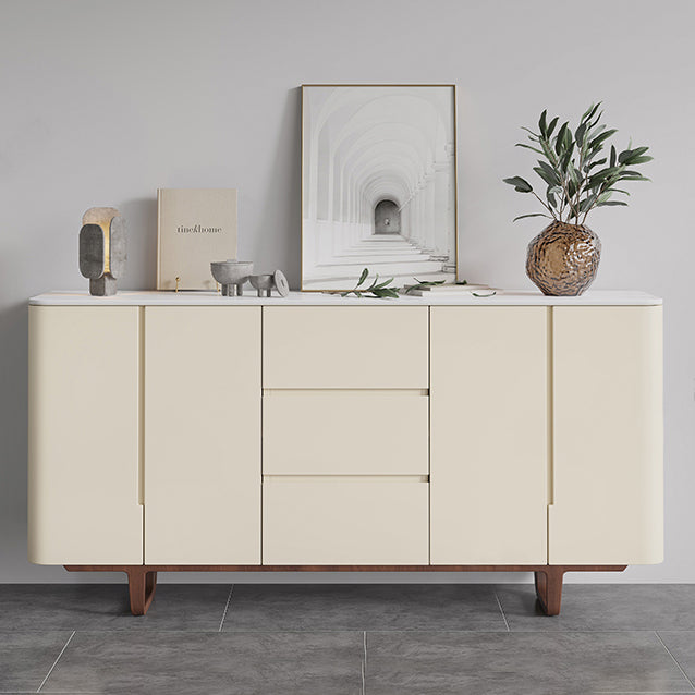 Stone Credenza Contemporary Style Sideboard with Cabinets and Drawers 63"L x 16"W x 33"H Clearhalo 'buffet_sideboard' 'Buffets & Sideboards' 'furn' 'furn_buffet_sideboard' 'Furniture' 'Kitchen & Dining Furniture' 6939769