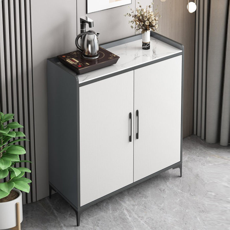 Contemporary Style Sideboard Stone Adjustable Shelving Side Board with Cabinets 28"L x 16"W x 35"H White Clearhalo 'buffet_sideboard' 'Buffets & Sideboards' 'furn' 'furn_buffet_sideboard' 'Furniture' 'Kitchen & Dining Furniture' 6939827