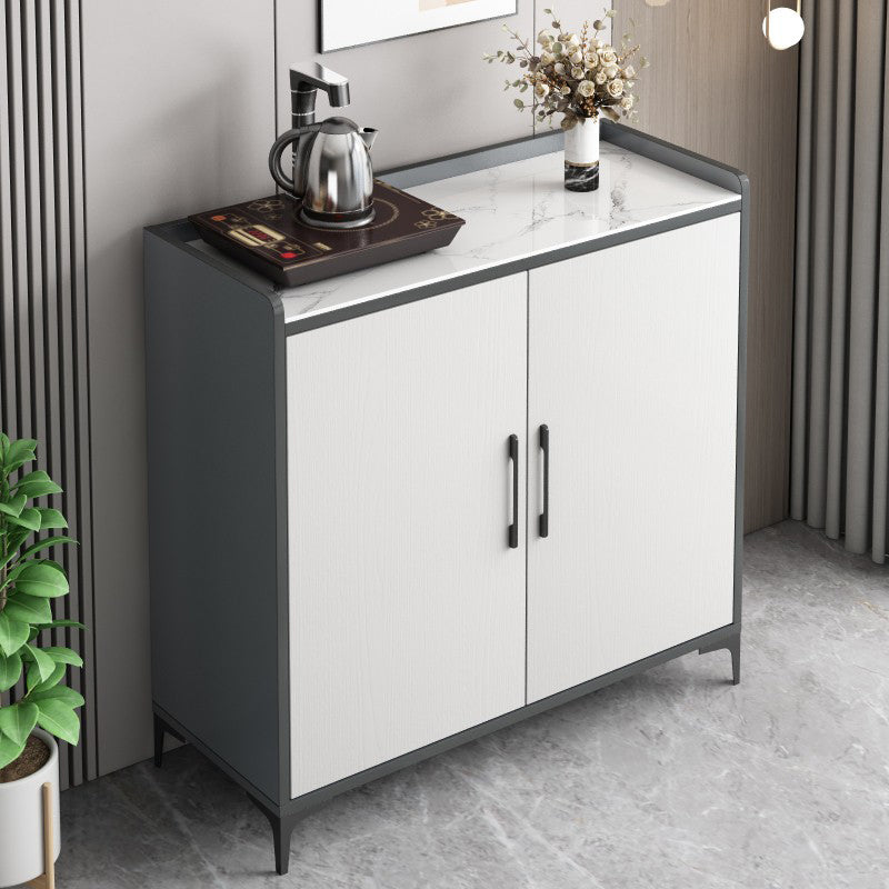 Contemporary Style Sideboard Stone Adjustable Shelving Side Board with Cabinets 31"L x 16"W x 35"H White Clearhalo 'buffet_sideboard' 'Buffets & Sideboards' 'furn' 'furn_buffet_sideboard' 'Furniture' 'Kitchen & Dining Furniture' 6939829