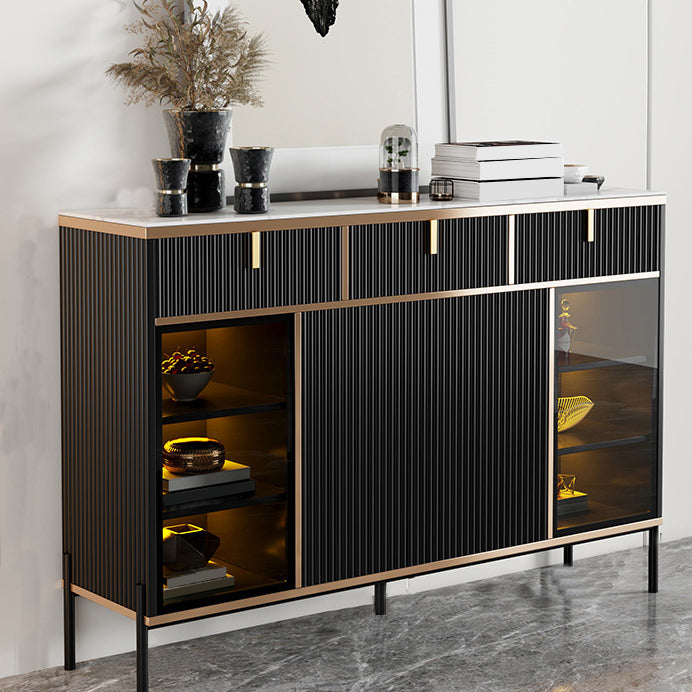 Sideboard Steintüren im Glam -Stil Seitenbrett mit Schränken und Schubladen