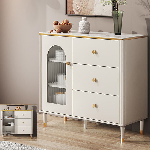 Scheda laterale Glam Sideboard Stone Glass con armadi e cassetti