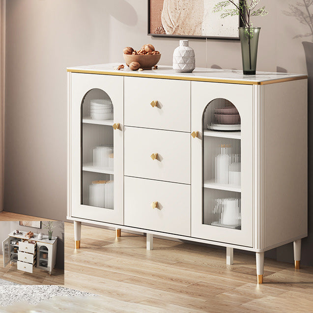 Scheda laterale Glam Sideboard Stone Glass con armadi e cassetti