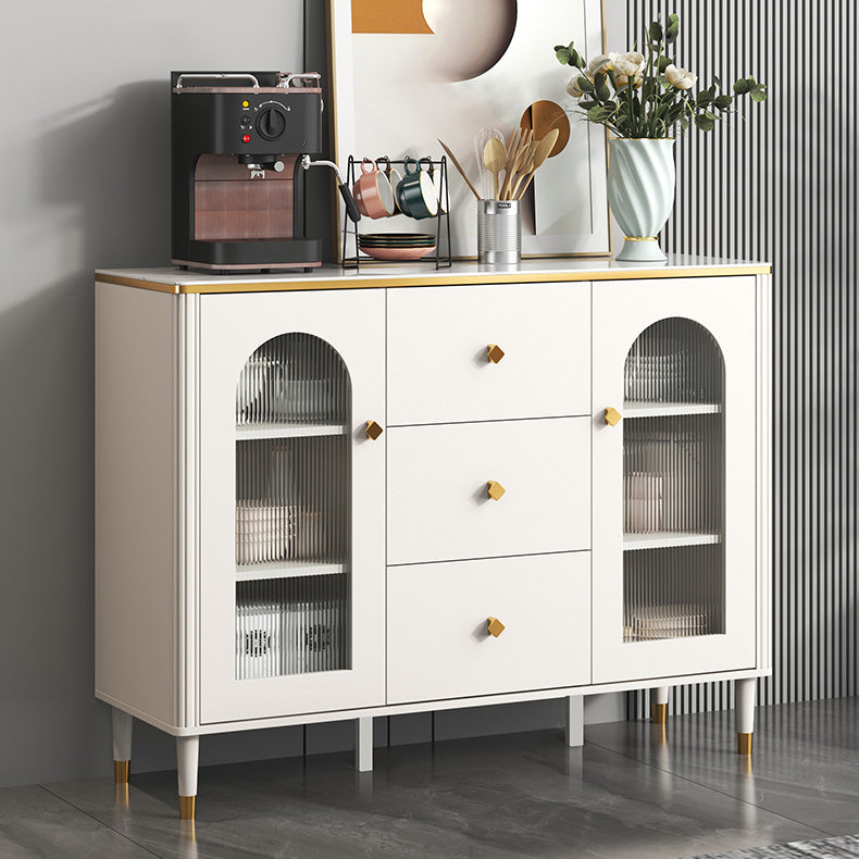 Scheda laterale Glam Sideboard Stone Glass con armadi e cassetti