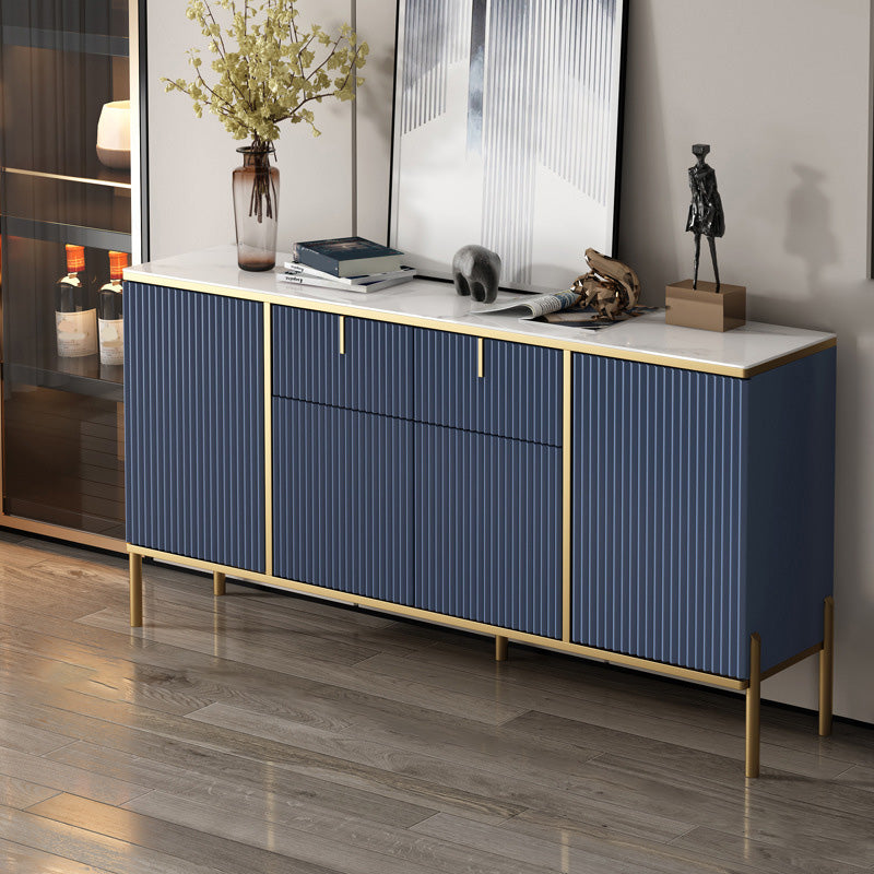 Glam Style Sideboard Stone Side Board with Drawers and Cabinets 63"L x 16"W x 35"H Blue Clearhalo 'buffet_sideboard' 'Buffets & Sideboards' 'furn' 'furn_buffet_sideboard' 'Furniture' 'Kitchen & Dining Furniture' 6940259