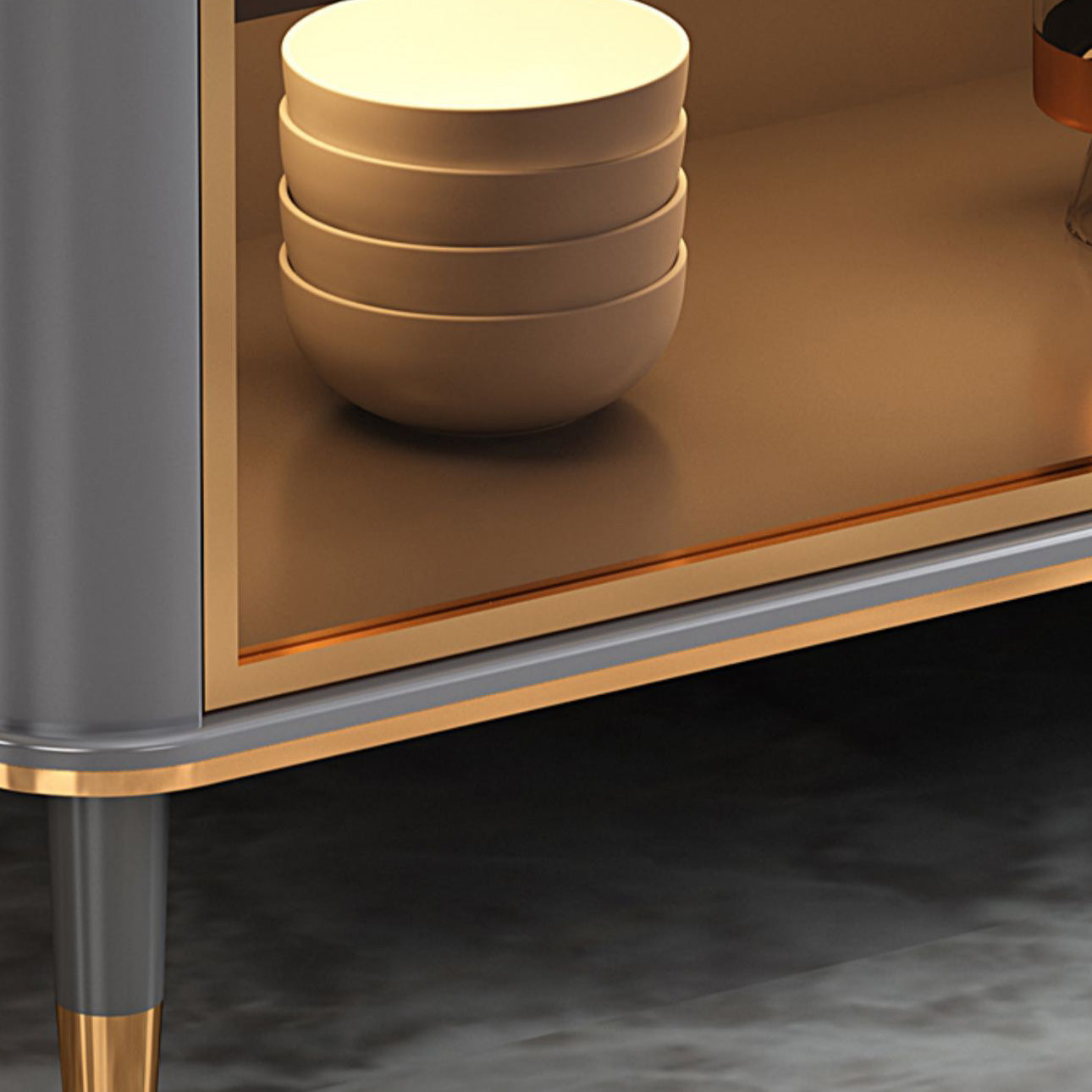 Portes de verre en pierre de buffre glamour avec armoire et tiroirs