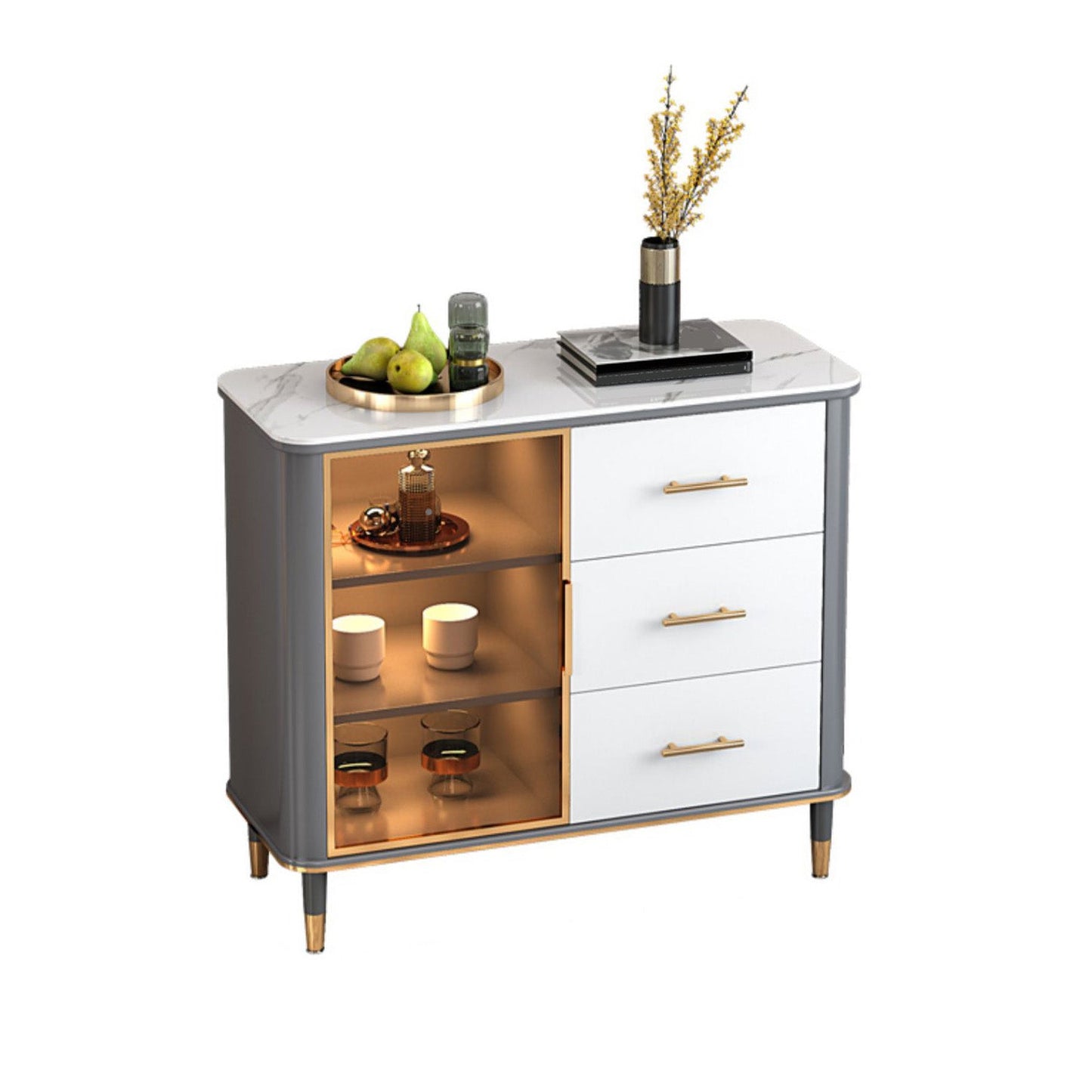 Portes de verre en pierre de buffre glamour avec armoire et tiroirs