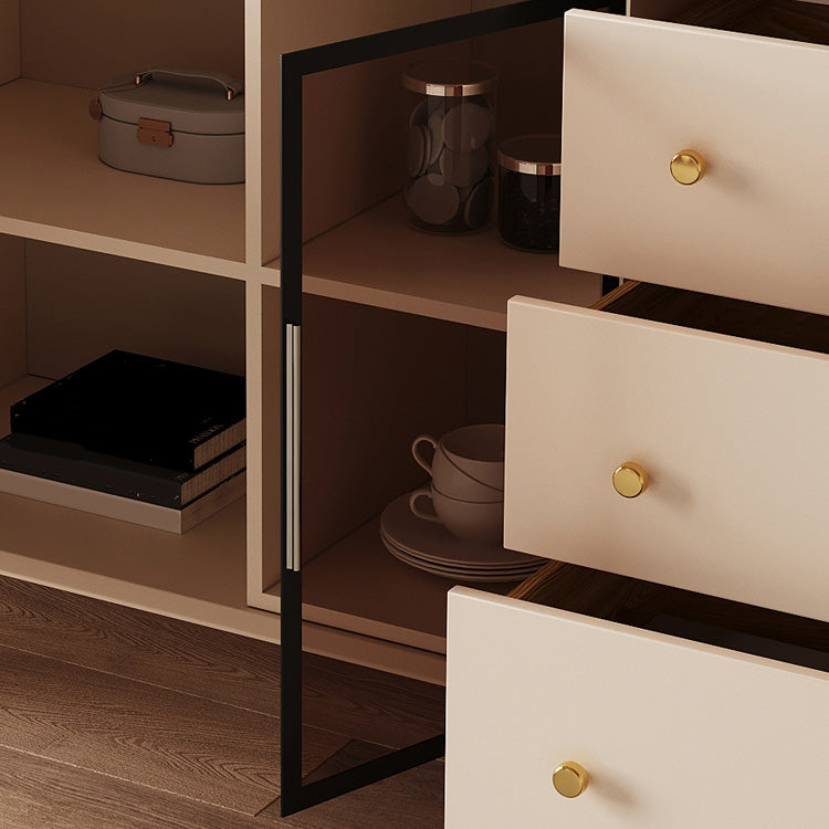 Glam Credenza Glass Doors Stone Side Board with Cabinets and Drawers Clearhalo 'buffet_sideboard' 'Buffets & Sideboards' 'furn' 'furn_buffet_sideboard' 'Furniture' 'Kitchen & Dining Furniture' 6940352