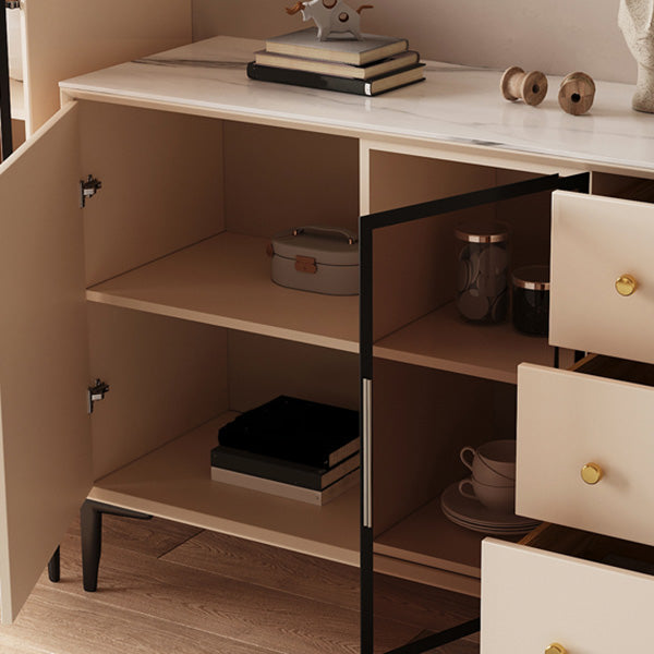 Glam Credenza Glass Doors Stone Side Board with Cabinets and Drawers Clearhalo 'buffet_sideboard' 'Buffets & Sideboards' 'furn' 'furn_buffet_sideboard' 'Furniture' 'Kitchen & Dining Furniture' 6940357