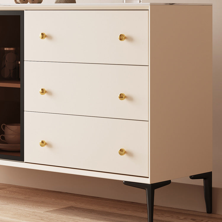 Glam Credenza Glass Doors Stone Side Board with Cabinets and Drawers Clearhalo 'buffet_sideboard' 'Buffets & Sideboards' 'furn' 'furn_buffet_sideboard' 'Furniture' 'Kitchen & Dining Furniture' 6940359