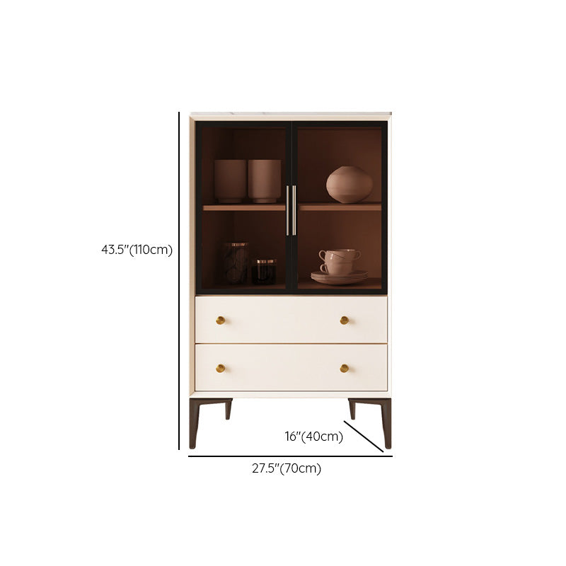 Glam Credenza Glass Doors Stone Side Board with Cabinets and Drawers Clearhalo 'buffet_sideboard' 'Buffets & Sideboards' 'furn' 'furn_buffet_sideboard' 'Furniture' 'Kitchen & Dining Furniture' 6940366