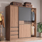 Contemporary Freestanding Wardrobe Armoire Brown Wood Wardrobe with Drawers