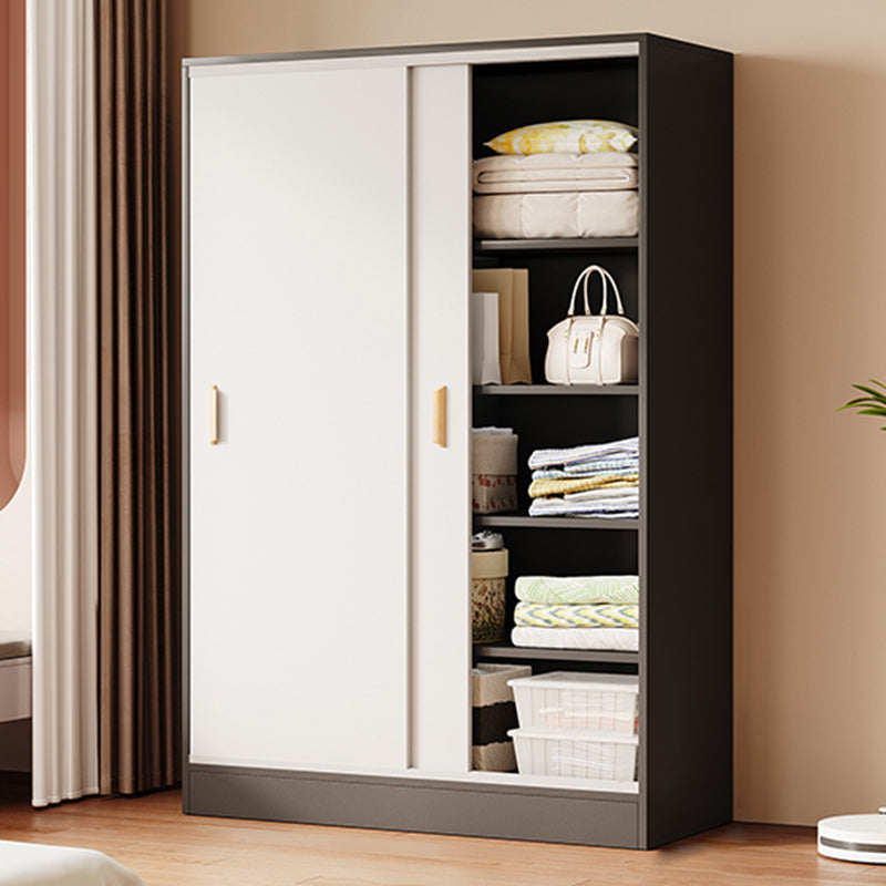 Contemporary Freestanding Wardrobe Armoire Wood Sliding Doors Wardrobe