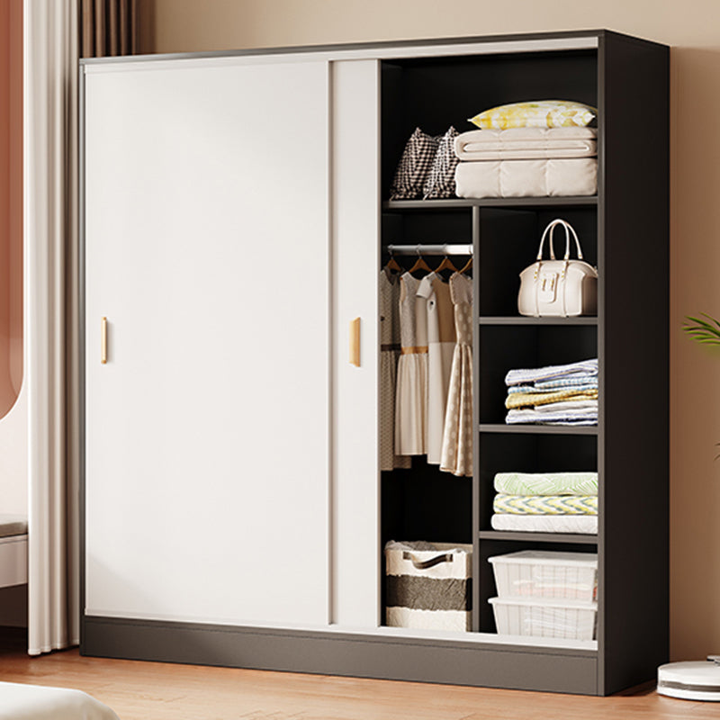 Contemporary Freestanding Wardrobe Armoire Wood Sliding Doors Wardrobe