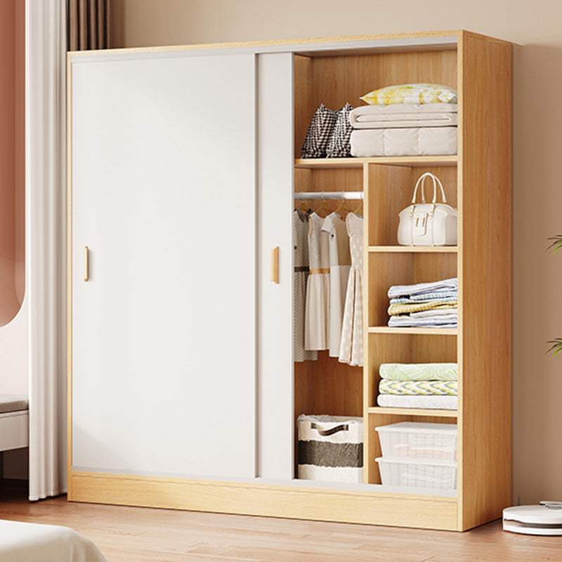 Contemporary Freestanding Wardrobe Armoire Wood Sliding Doors Wardrobe