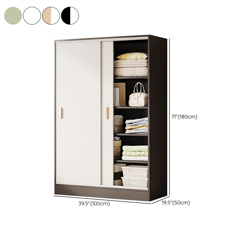 Contemporary Freestanding Wardrobe Armoire Wood Sliding Doors Wardrobe
