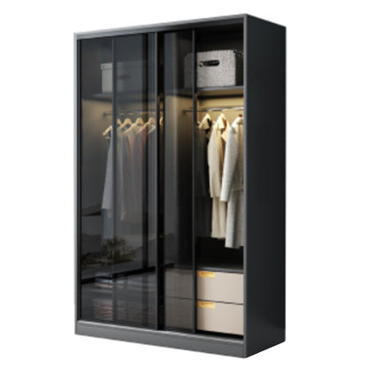 Contemporary Wood and Tempered Glass Wardrobe Freestanding Wardrobe Armoire without Light Armoire 47"L x 24"W x 79"H Clearhalo 'Armoires & Wardrobes' 'armoires_wardrobes' 'Bedroom Furniture' 'furn' 'furn_armoires_wardrobes' 'Furniture' 6940733