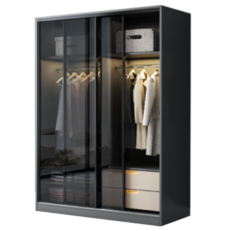 Contemporary Wood and Tempered Glass Wardrobe Freestanding Wardrobe Armoire without Light Armoire 55"L x 24"W x 79"H Clearhalo 'Armoires & Wardrobes' 'armoires_wardrobes' 'Bedroom Furniture' 'furn' 'furn_armoires_wardrobes' 'Furniture' 6940734