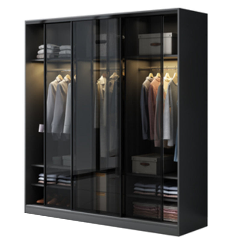 Contemporary Wood and Tempered Glass Wardrobe Freestanding Wardrobe Armoire without Light Armoire 71"L x 24"W x 79"H Clearhalo 'Armoires & Wardrobes' 'armoires_wardrobes' 'Bedroom Furniture' 'furn' 'furn_armoires_wardrobes' 'Furniture' 6940738