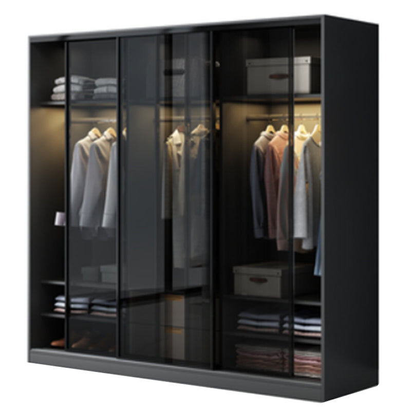 Contemporary Wood and Tempered Glass Wardrobe Freestanding Wardrobe Armoire without Light Armoire 79"L x 24"W x 79"H Clearhalo 'Armoires & Wardrobes' 'armoires_wardrobes' 'Bedroom Furniture' 'furn' 'furn_armoires_wardrobes' 'Furniture' 6940740