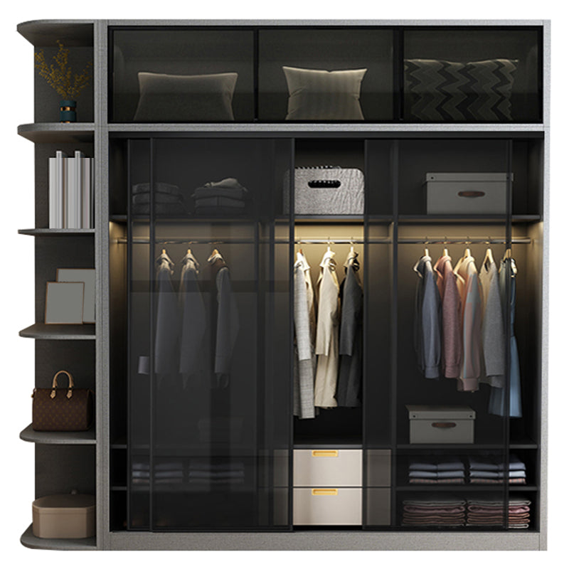 Contemporary Wood and Tempered Glass Wardrobe Freestanding Wardrobe Armoire without Light Clearhalo 'Armoires & Wardrobes' 'armoires_wardrobes' 'Bedroom Furniture' 'furn' 'furn_armoires_wardrobes' 'Furniture' 6940741