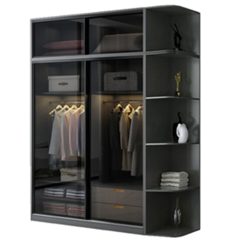 Contemporary Wood and Tempered Glass Wardrobe Freestanding Wardrobe Armoire without Light Armoire & Side Cabinet & Top Cabinet Clearhalo 'Armoires & Wardrobes' 'armoires_wardrobes' 'Bedroom Furniture' 'furn' 'furn_armoires_wardrobes' 'Furniture' 6940743