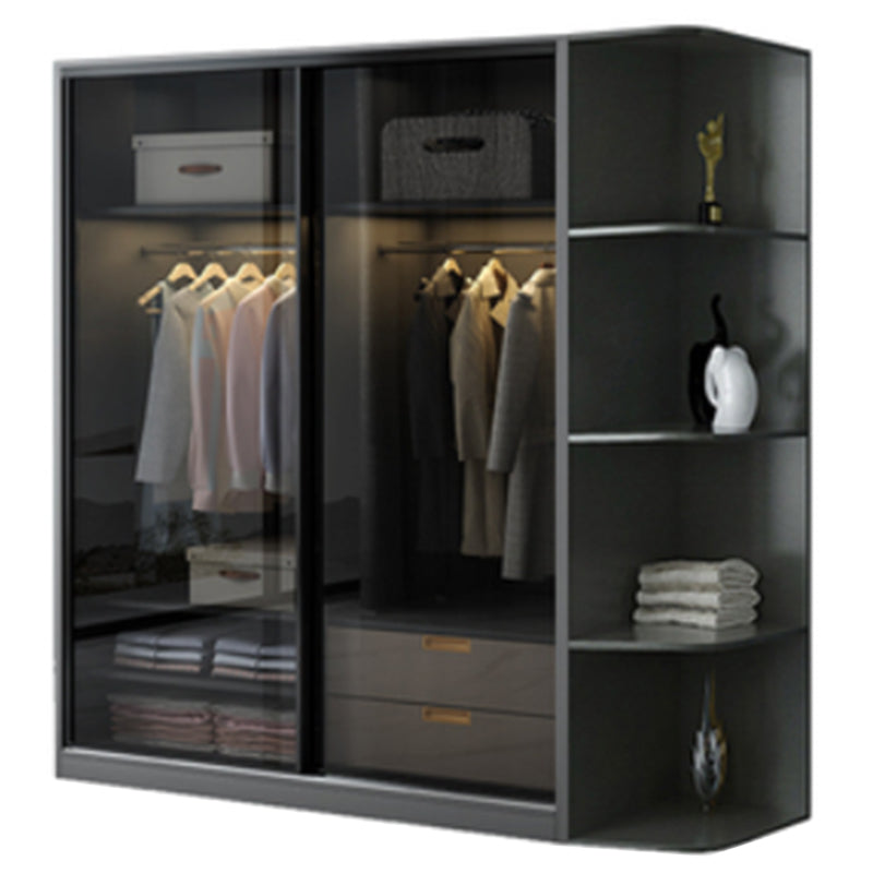 Contemporary Wood and Tempered Glass Wardrobe Freestanding Wardrobe Armoire without Light Armoire with Side Cabinet Clearhalo 'Armoires & Wardrobes' 'armoires_wardrobes' 'Bedroom Furniture' 'furn' 'furn_armoires_wardrobes' 'Furniture' 6940746