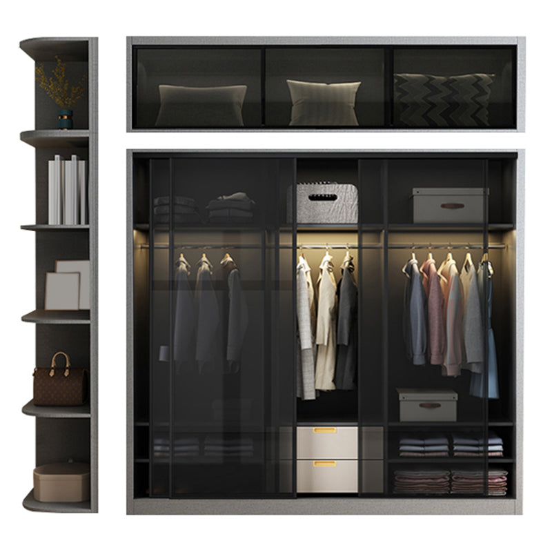 Contemporary Wood and Tempered Glass Wardrobe Freestanding Wardrobe Armoire without Light Clearhalo 'Armoires & Wardrobes' 'armoires_wardrobes' 'Bedroom Furniture' 'furn' 'furn_armoires_wardrobes' 'Furniture' 6940747