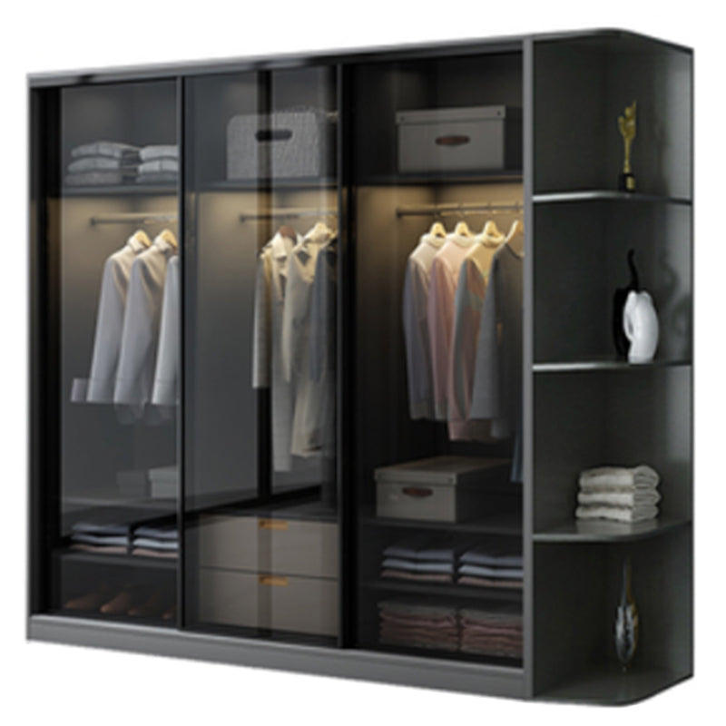 Contemporary Wood and Tempered Glass Wardrobe Freestanding Wardrobe Armoire without Light Armoire with Side Cabinet Clearhalo 'Armoires & Wardrobes' 'armoires_wardrobes' 'Bedroom Furniture' 'furn' 'furn_armoires_wardrobes' 'Furniture' 6940748