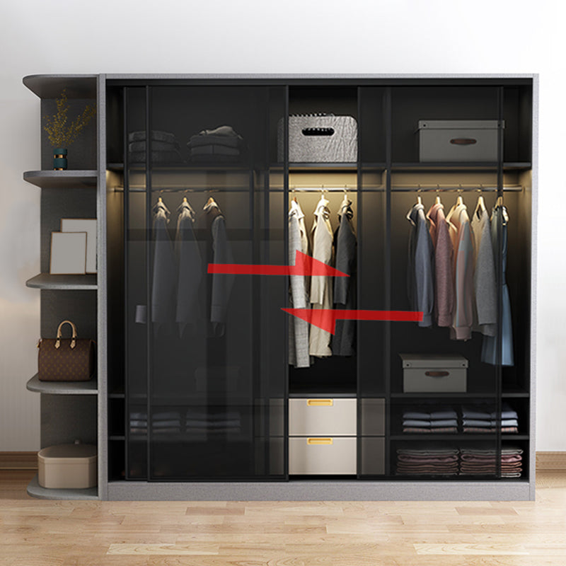 Contemporary Wood and Tempered Glass Wardrobe Freestanding Wardrobe Armoire without Light Clearhalo 'Armoires & Wardrobes' 'armoires_wardrobes' 'Bedroom Furniture' 'furn' 'furn_armoires_wardrobes' 'Furniture' 6940749