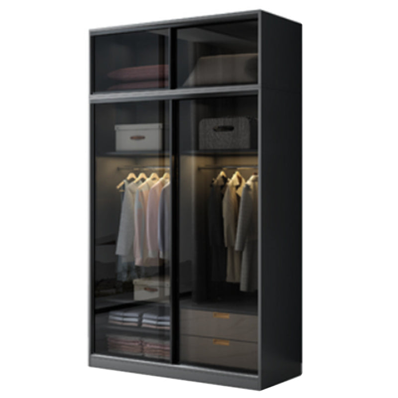 Contemporary Wood and Tempered Glass Wardrobe Freestanding Wardrobe Armoire without Light Armoire with Top Cabinet 47"L x 24"W x 79"H Clearhalo 'Armoires & Wardrobes' 'armoires_wardrobes' 'Bedroom Furniture' 'furn' 'furn_armoires_wardrobes' 'Furniture' 6940750