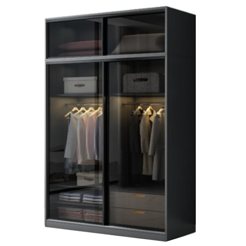 Contemporary Wood and Tempered Glass Wardrobe Freestanding Wardrobe Armoire without Light Armoire with Top Cabinet Clearhalo 'Armoires & Wardrobes' 'armoires_wardrobes' 'Bedroom Furniture' 'furn' 'furn_armoires_wardrobes' 'Furniture' 6940752