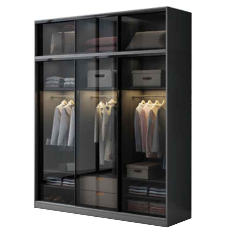 Contemporary Wood and Tempered Glass Wardrobe Freestanding Wardrobe Armoire without Light Armoire with Top Cabinet Clearhalo 'Armoires & Wardrobes' 'armoires_wardrobes' 'Bedroom Furniture' 'furn' 'furn_armoires_wardrobes' 'Furniture' 6940753