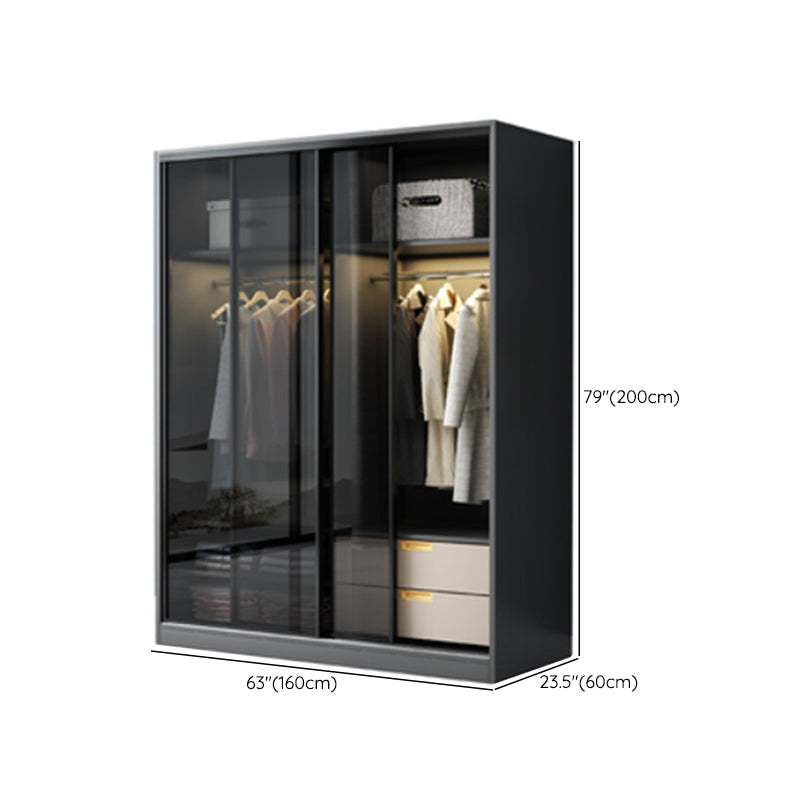 Contemporary Wood and Tempered Glass Wardrobe Freestanding Wardrobe Armoire without Light Clearhalo 'Armoires & Wardrobes' 'armoires_wardrobes' 'Bedroom Furniture' 'furn' 'furn_armoires_wardrobes' 'Furniture' 6940756