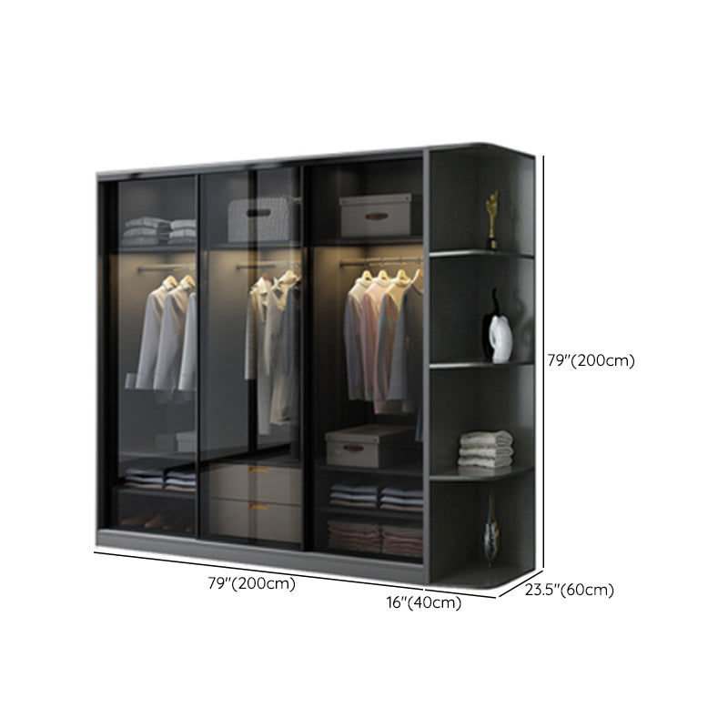 Contemporary Wood and Tempered Glass Wardrobe Freestanding Wardrobe Armoire without Light Clearhalo 'Armoires & Wardrobes' 'armoires_wardrobes' 'Bedroom Furniture' 'furn' 'furn_armoires_wardrobes' 'Furniture' 6940763