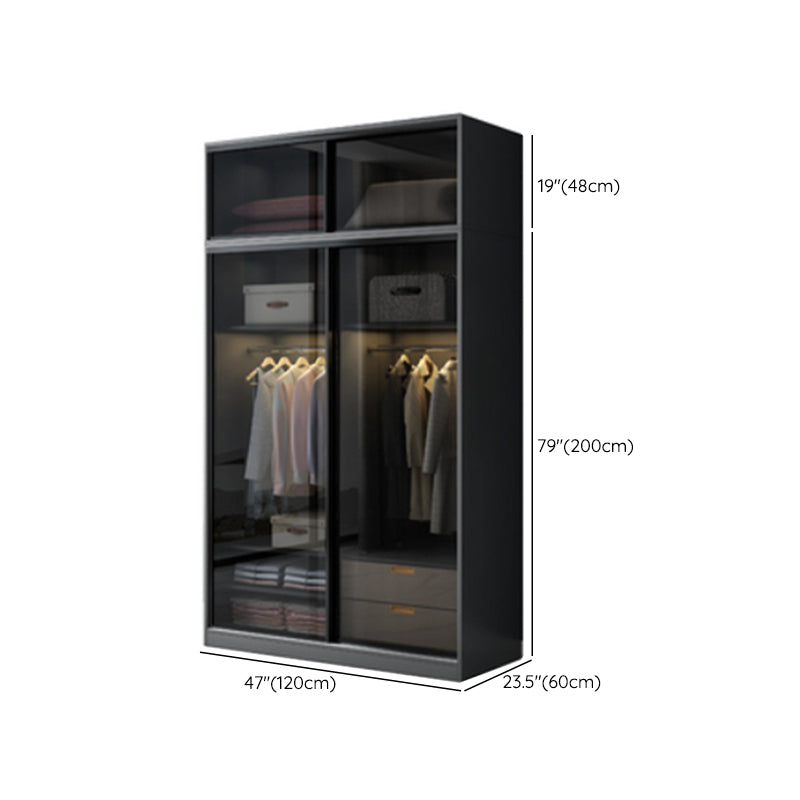 Contemporary Wood and Tempered Glass Wardrobe Freestanding Wardrobe Armoire without Light Clearhalo 'Armoires & Wardrobes' 'armoires_wardrobes' 'Bedroom Furniture' 'furn' 'furn_armoires_wardrobes' 'Furniture' 6940764