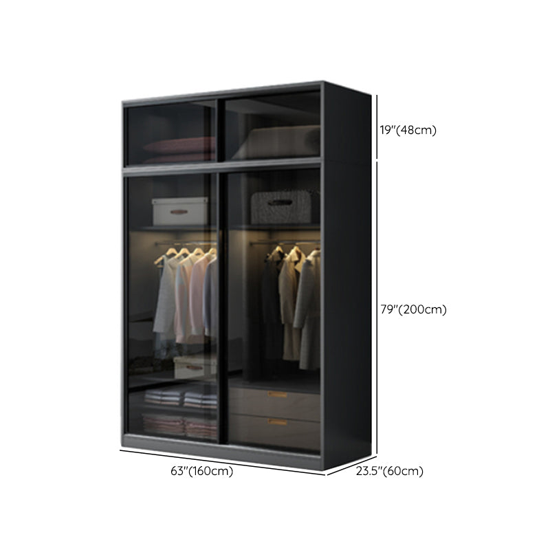 Contemporary Wood and Tempered Glass Wardrobe Freestanding Wardrobe Armoire without Light Clearhalo 'Armoires & Wardrobes' 'armoires_wardrobes' 'Bedroom Furniture' 'furn' 'furn_armoires_wardrobes' 'Furniture' 6940766