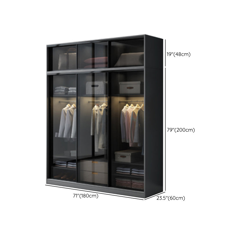 Contemporary Wood and Tempered Glass Wardrobe Freestanding Wardrobe Armoire without Light Clearhalo 'Armoires & Wardrobes' 'armoires_wardrobes' 'Bedroom Furniture' 'furn' 'furn_armoires_wardrobes' 'Furniture' 6940767