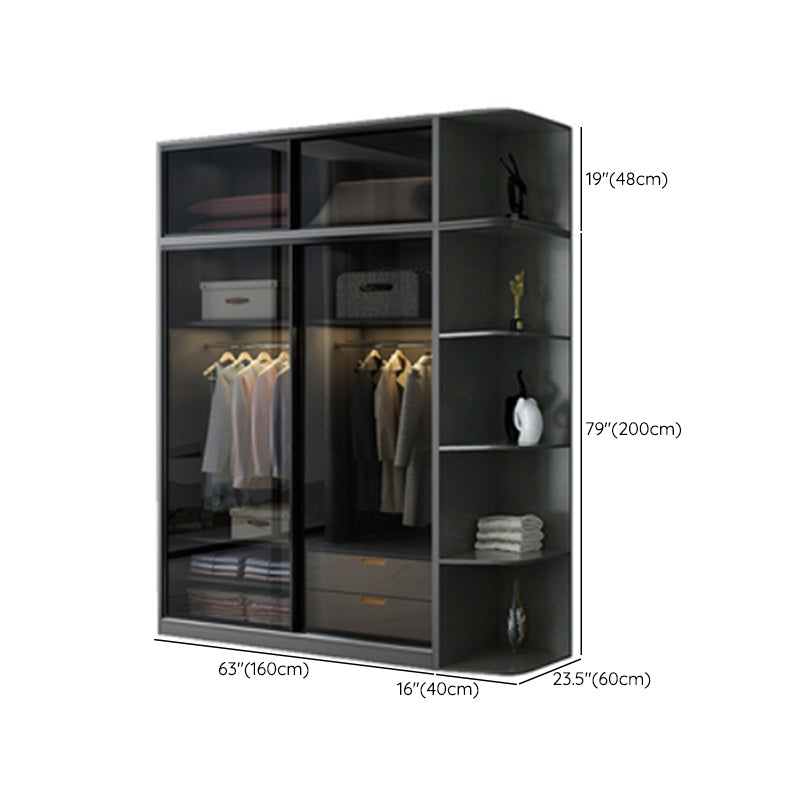 Contemporary Wood and Tempered Glass Wardrobe Freestanding Wardrobe Armoire without Light Clearhalo 'Armoires & Wardrobes' 'armoires_wardrobes' 'Bedroom Furniture' 'furn' 'furn_armoires_wardrobes' 'Furniture' 6940771