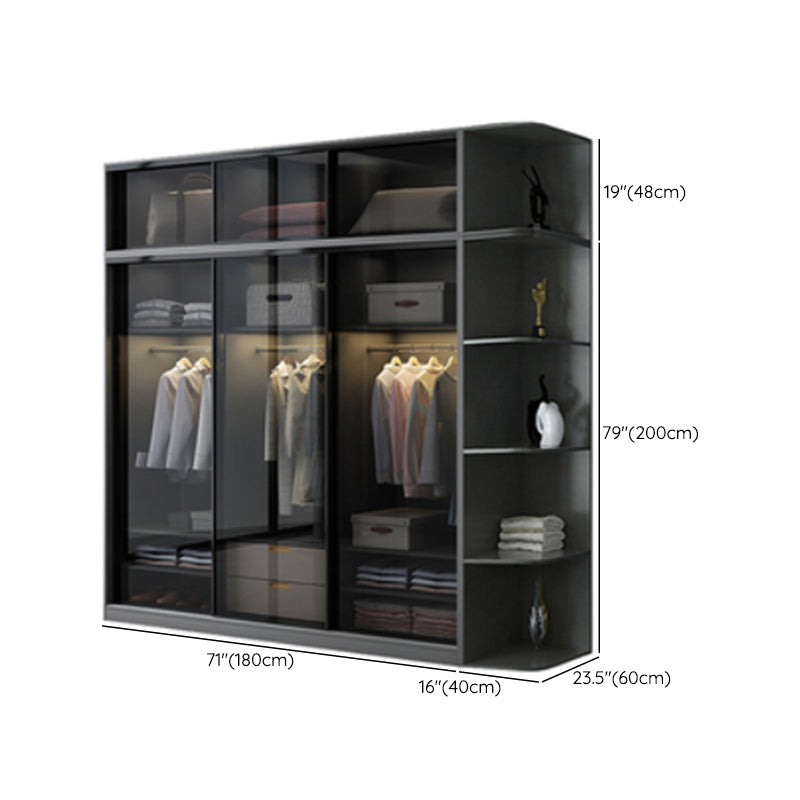 Contemporary Wood and Tempered Glass Wardrobe Freestanding Wardrobe Armoire without Light Clearhalo 'Armoires & Wardrobes' 'armoires_wardrobes' 'Bedroom Furniture' 'furn' 'furn_armoires_wardrobes' 'Furniture' 6940772