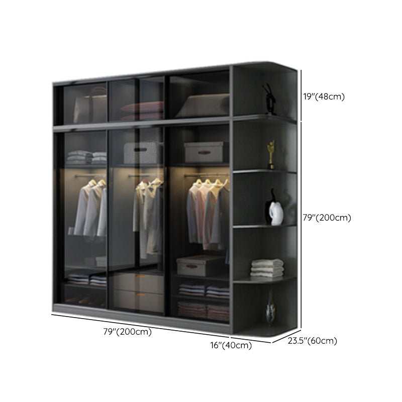 Contemporary Wood and Tempered Glass Wardrobe Freestanding Wardrobe Armoire without Light Clearhalo 'Armoires & Wardrobes' 'armoires_wardrobes' 'Bedroom Furniture' 'furn' 'furn_armoires_wardrobes' 'Furniture' 6940773
