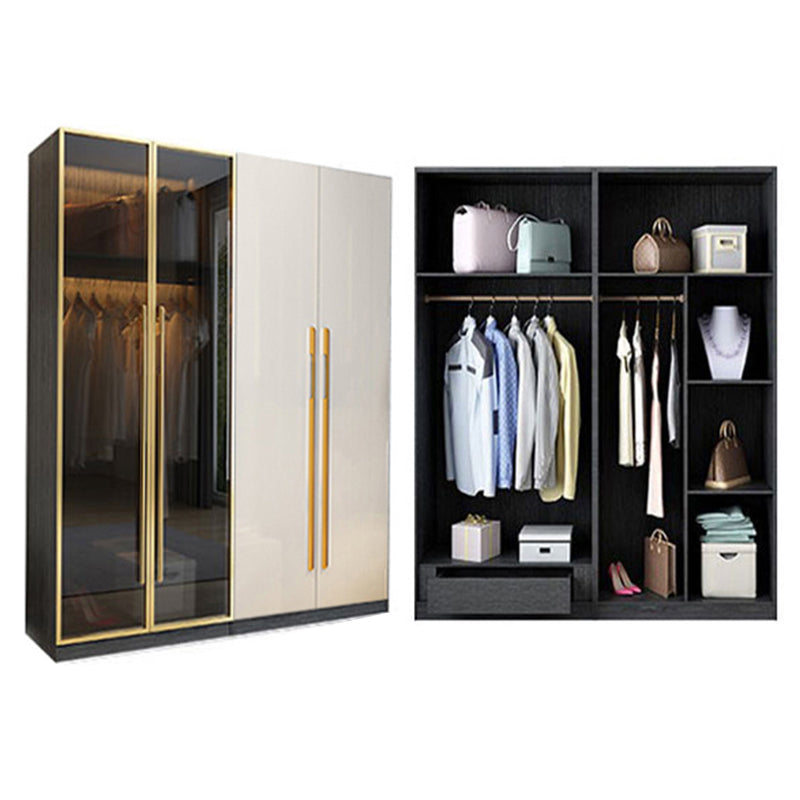 Modern Tempered Glass Doors Wardrobe Wood Frame Wardrobe without Light