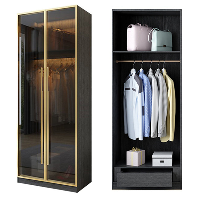 Modern Tempered Glass Doors Wardrobe Wood Frame Wardrobe without Light