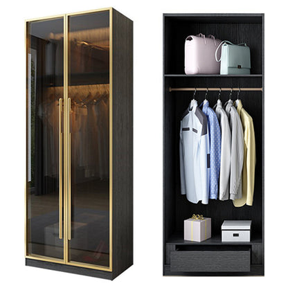 Modern Tempered Glass Doors Wardrobe Wood Frame Wardrobe without Light