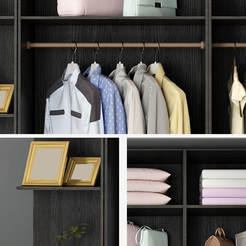 Modern Tempered Glass Doors Wardrobe Wood Frame Wardrobe without Light