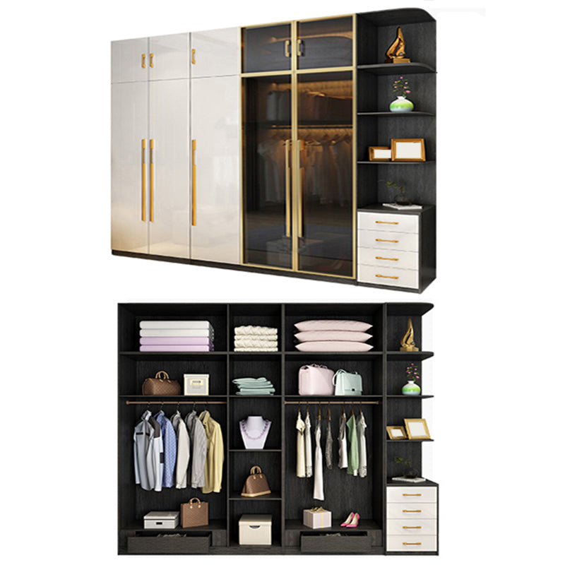 Modern Tempered Glass Doors Wardrobe Wood Frame Wardrobe without Light