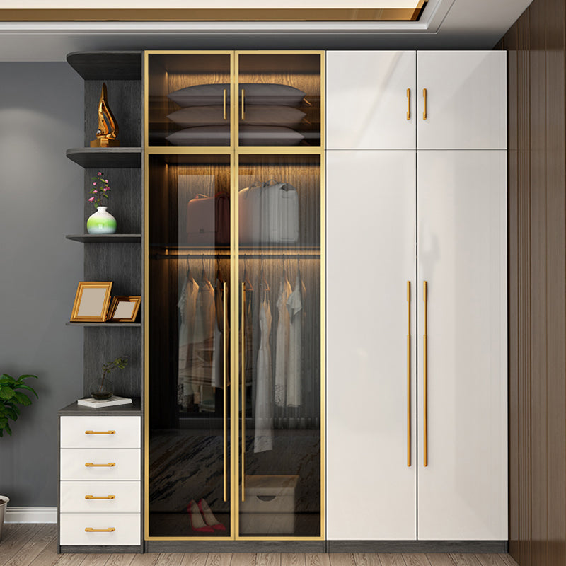 Modern Tempered Glass Doors Wardrobe Wood Frame Wardrobe without Light