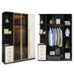 Modern Tempered Glass Doors Wardrobe Wood Frame Wardrobe without Light