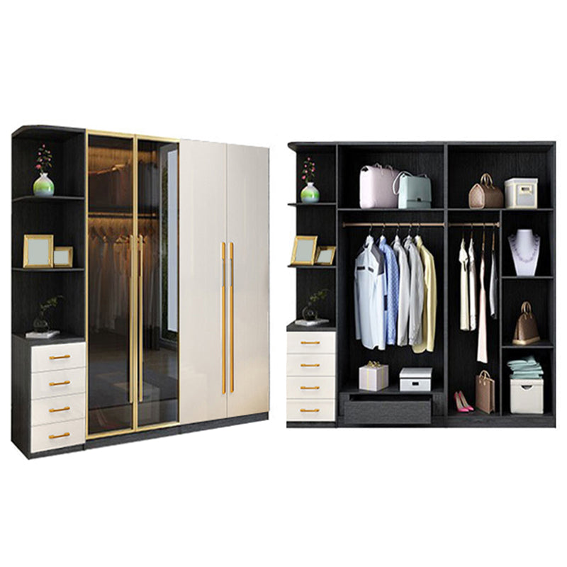 Modern Tempered Glass Doors Wardrobe Wood Frame Wardrobe without Light