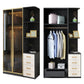 Modern Tempered Glass Doors Wardrobe Wood Frame Wardrobe without Light